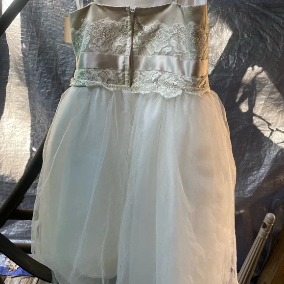 David's Bridal Ivory Lace Bodice Tulle Dress with Satin Bow - Picture 3 of 4